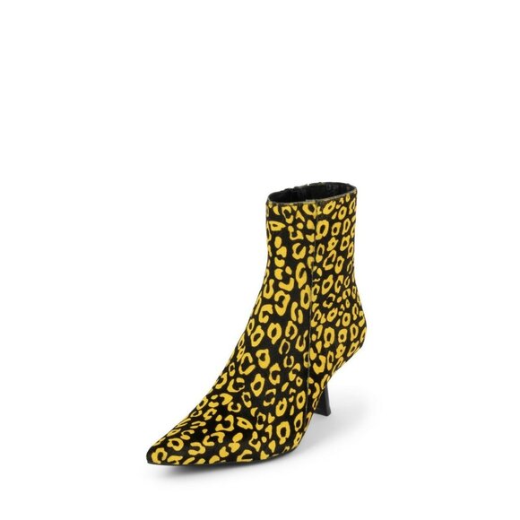 JEFFREY CAMPBELL EGNY Yellow Black Cheetah Leather Kitten Heel Bootie 8 - Picture 2 of 4